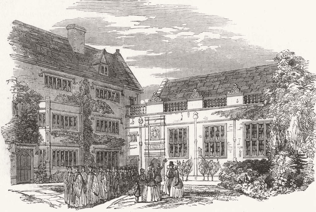 DORSET. 300th anniversary of Kings School, Sherborne 1850 old antique print